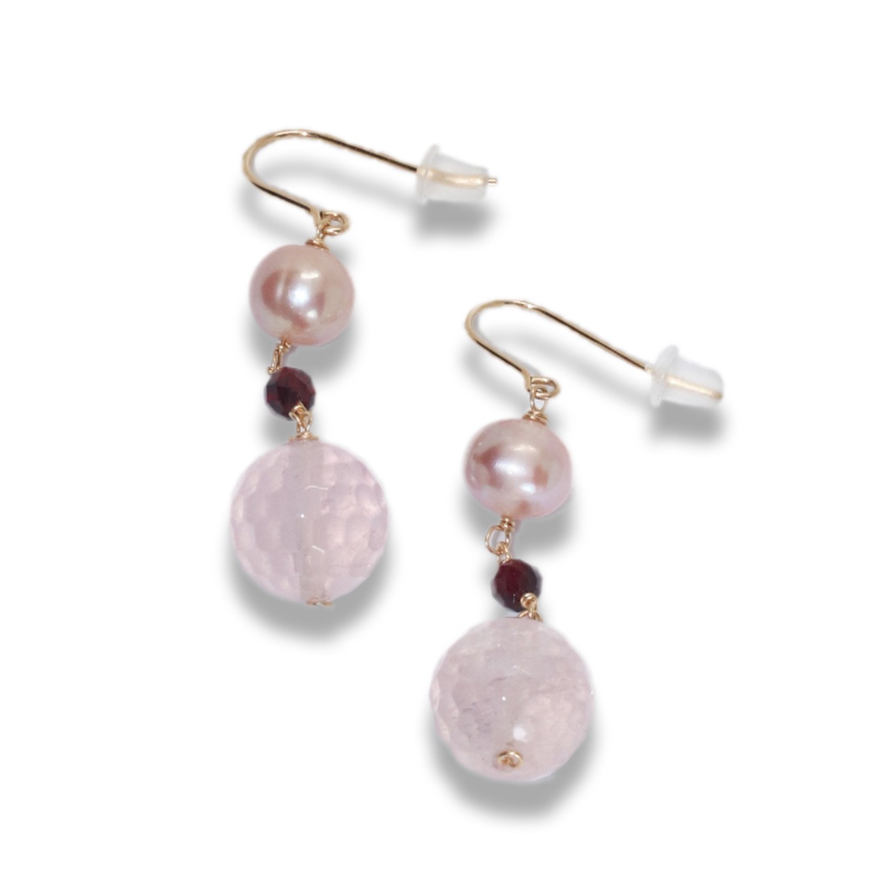 在庫限り 大人可愛い ローズクォーツ ピンク イヤリング・ピアス mm1019