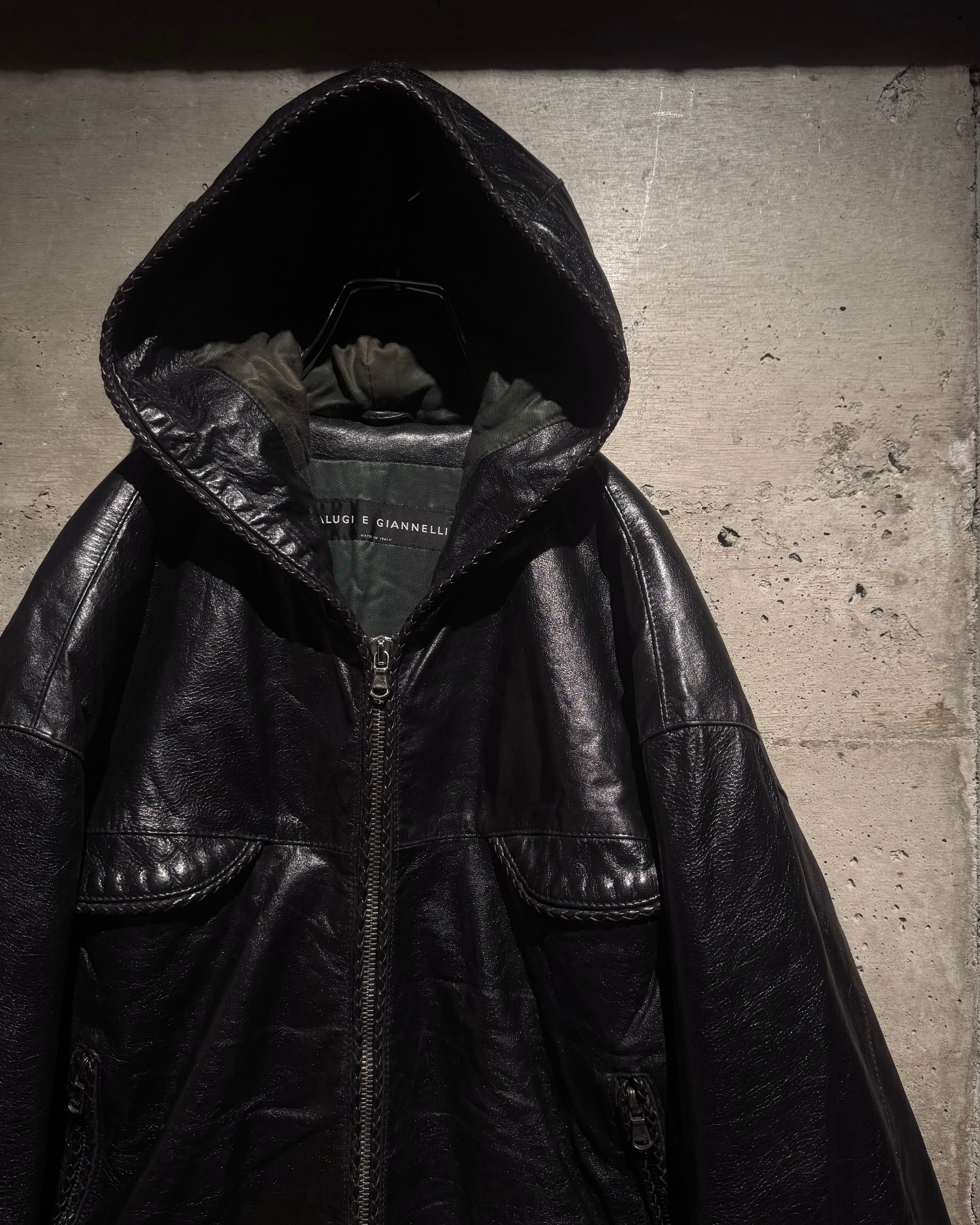 Caka】“CALUGI E GIANNELLI” Euro Vintage Zip Up Hooded Leather