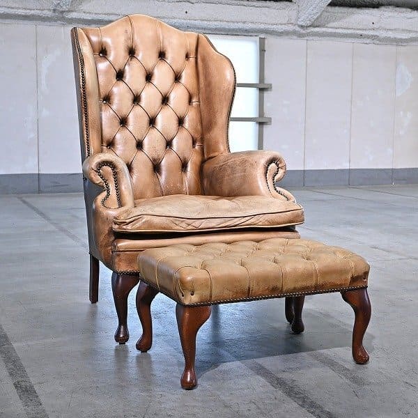 英国アンティークスタイル ウィングバックチェア オットマンセット