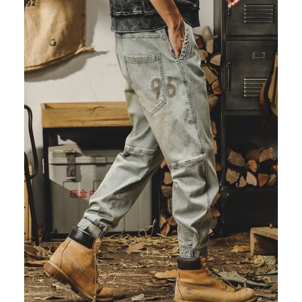 Front pocket design denim pants P1032
