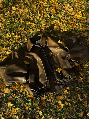 Vintage Velvet Leather Jacket (Brown)