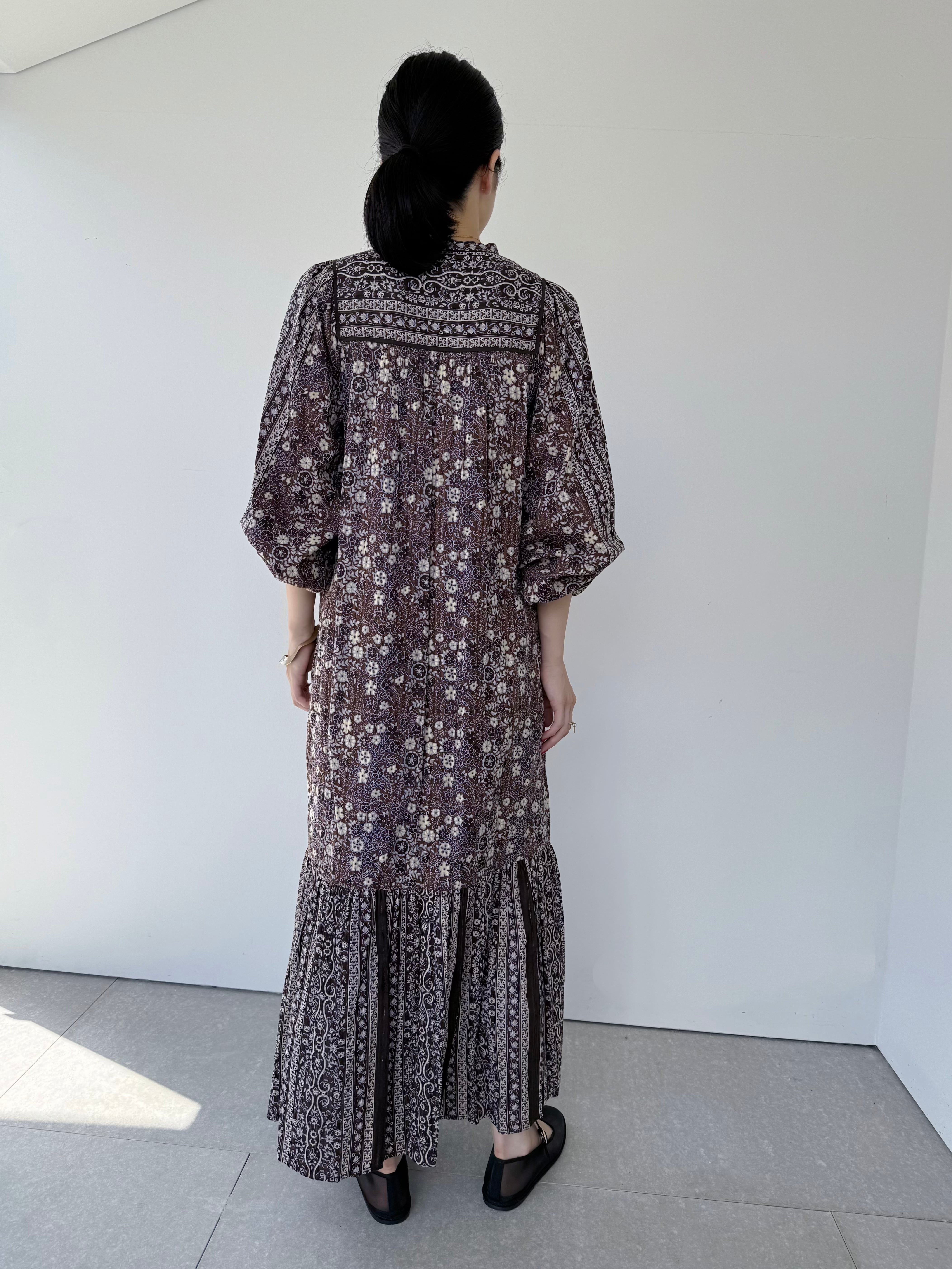 Sara Mallika Cotton Jacquard Flower Print Yoke Dress | KOKO