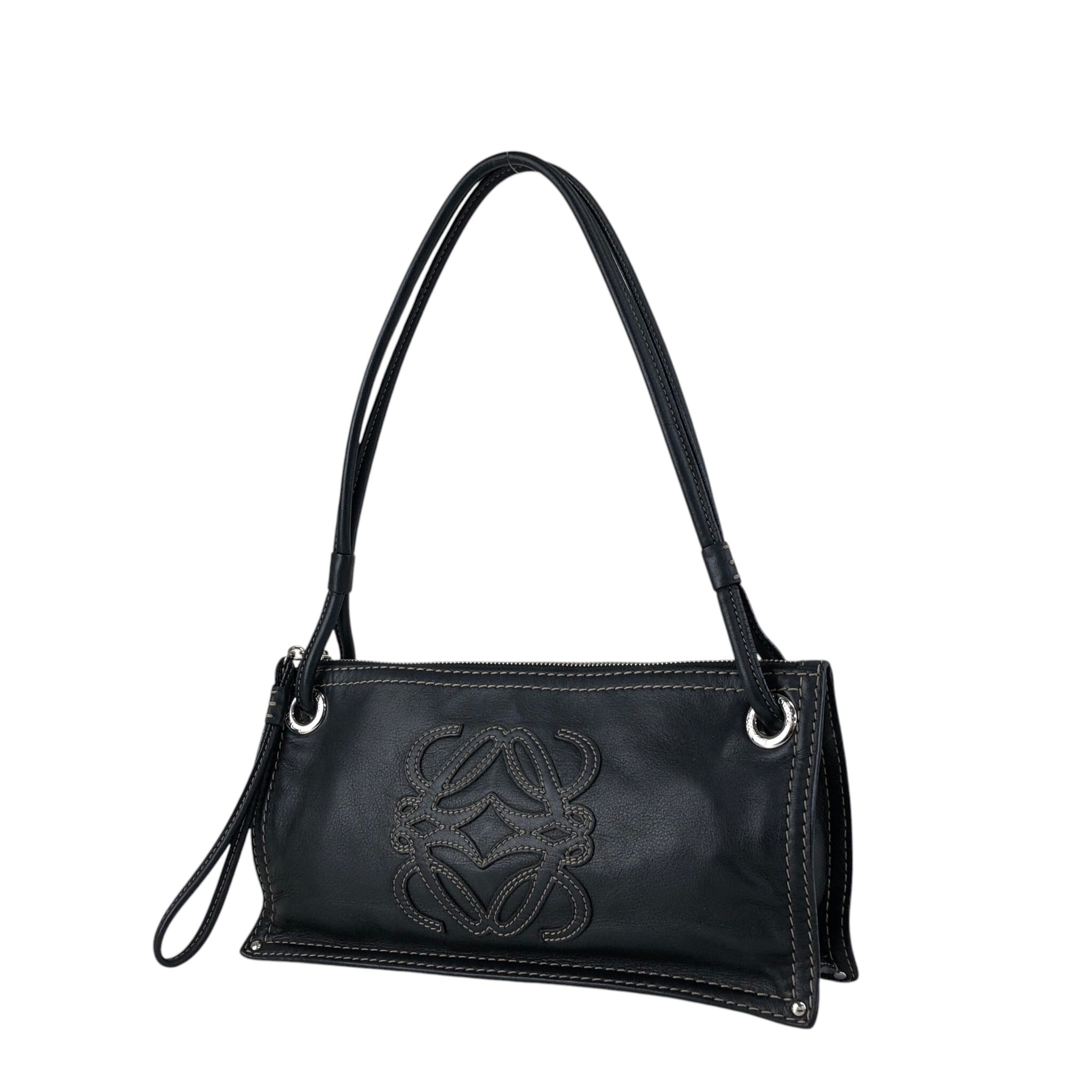 LOEWE ロエベ ショルダーバッグ ブラック アナグラム ステッチ レザー