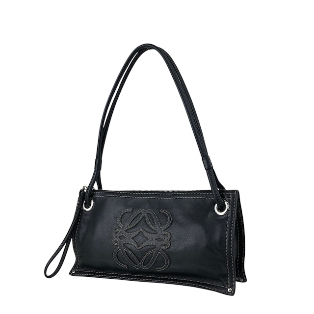 LOEWE ロエベ ショルダーバッグ ブラック アナグラム ステッチ レザー vintage ヴィンテージ オールド ugpzsh