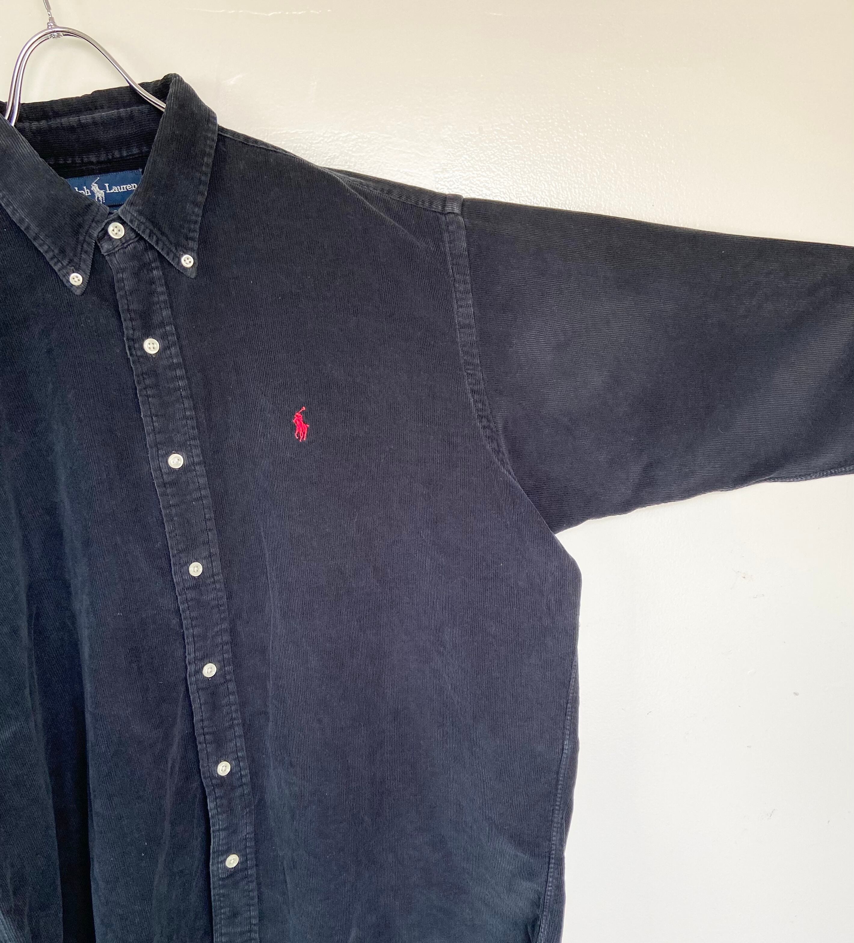 90s古着 POLO RALPH LAUREN/ラルフローレン 黒 コーデュロイ 長袖シャツ 刺繍ロゴ オーバーサイズ | 【古着 らくふる】ビンテージ&リメイク専門のオンライン古着SHOP powered by BASE