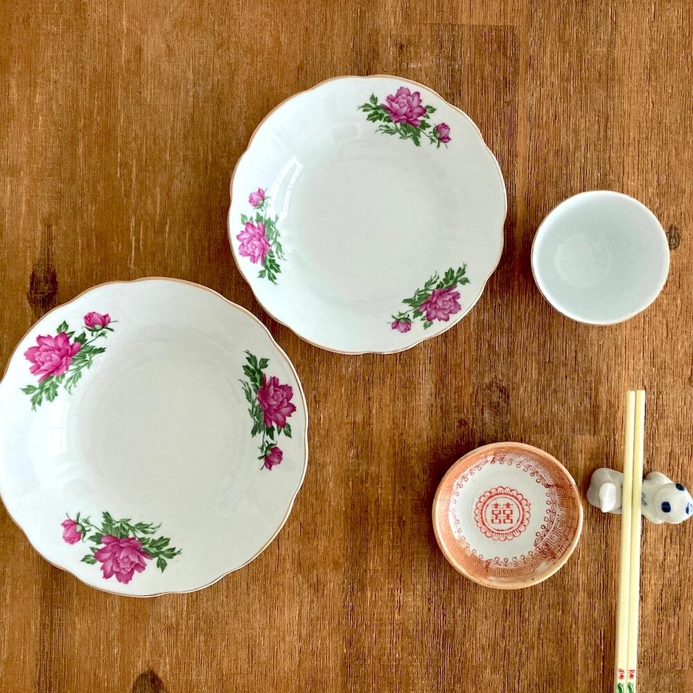 レトロチャイナ皿|牡丹の平皿S