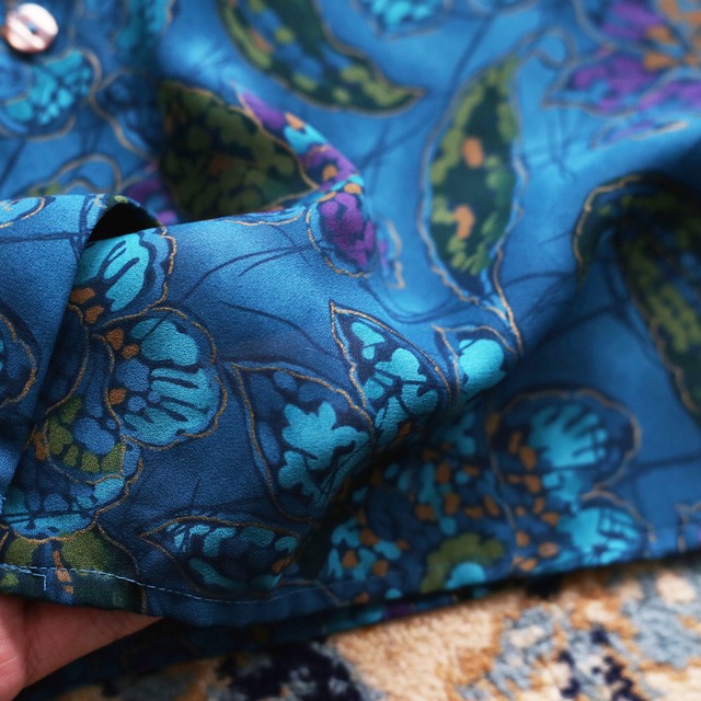 cold collar flower pattern l/s see-through shirt