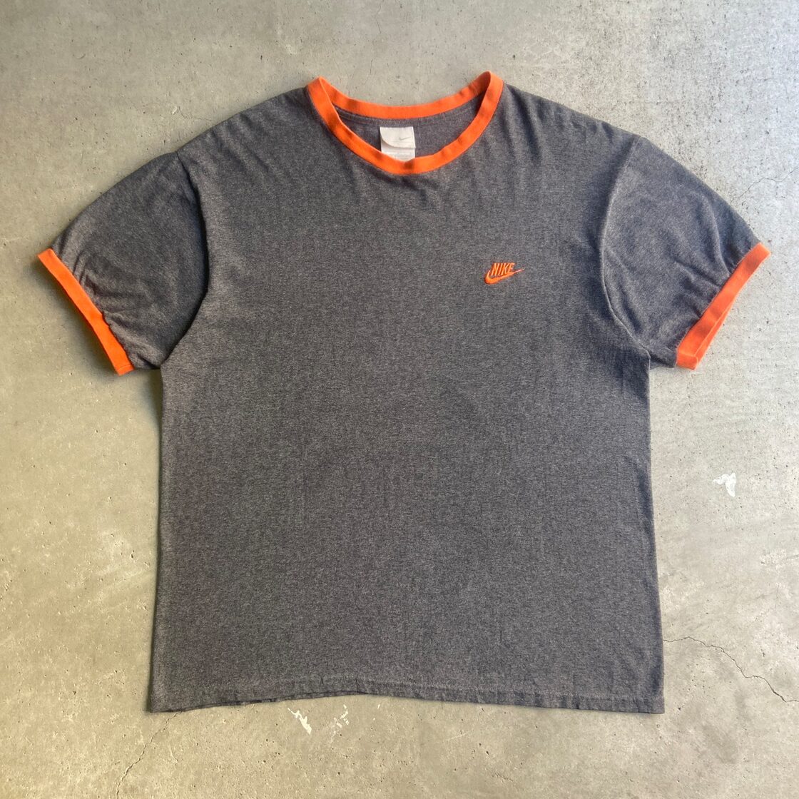 00年代 NIKE TEAM ナイキ ワンポイントロゴ 刺繍 リンガーTシャツ 