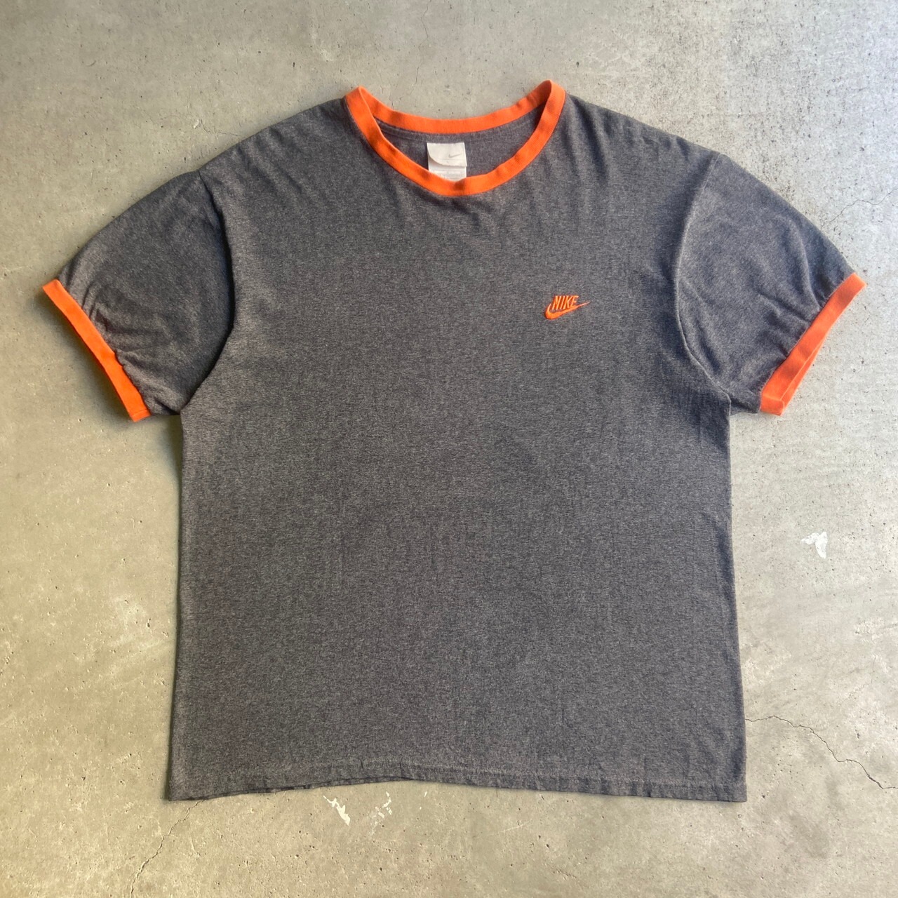 00年代 NIKE TEAM ナイキ ワンポイントロゴ 刺繍 リンガーTシャツ 