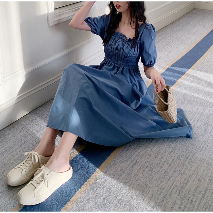 超お買い得タイムセール スクエアネック パフスリーブ ハイウエスト ロングセクション