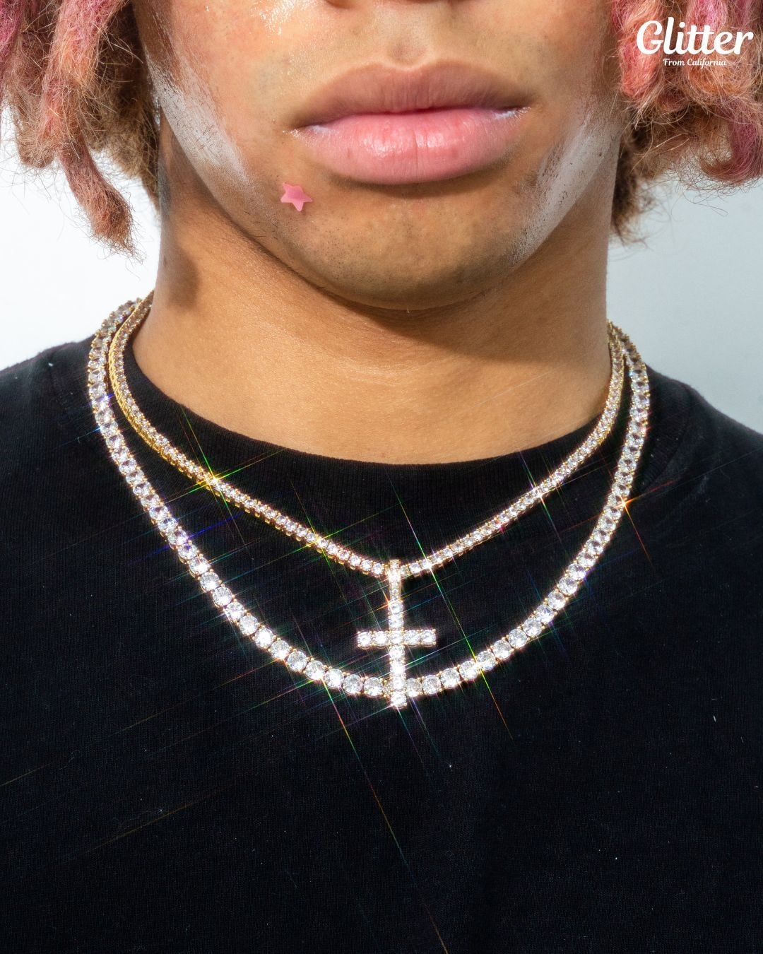 Tennis Chain × Iced Out Cross Set | Glitter