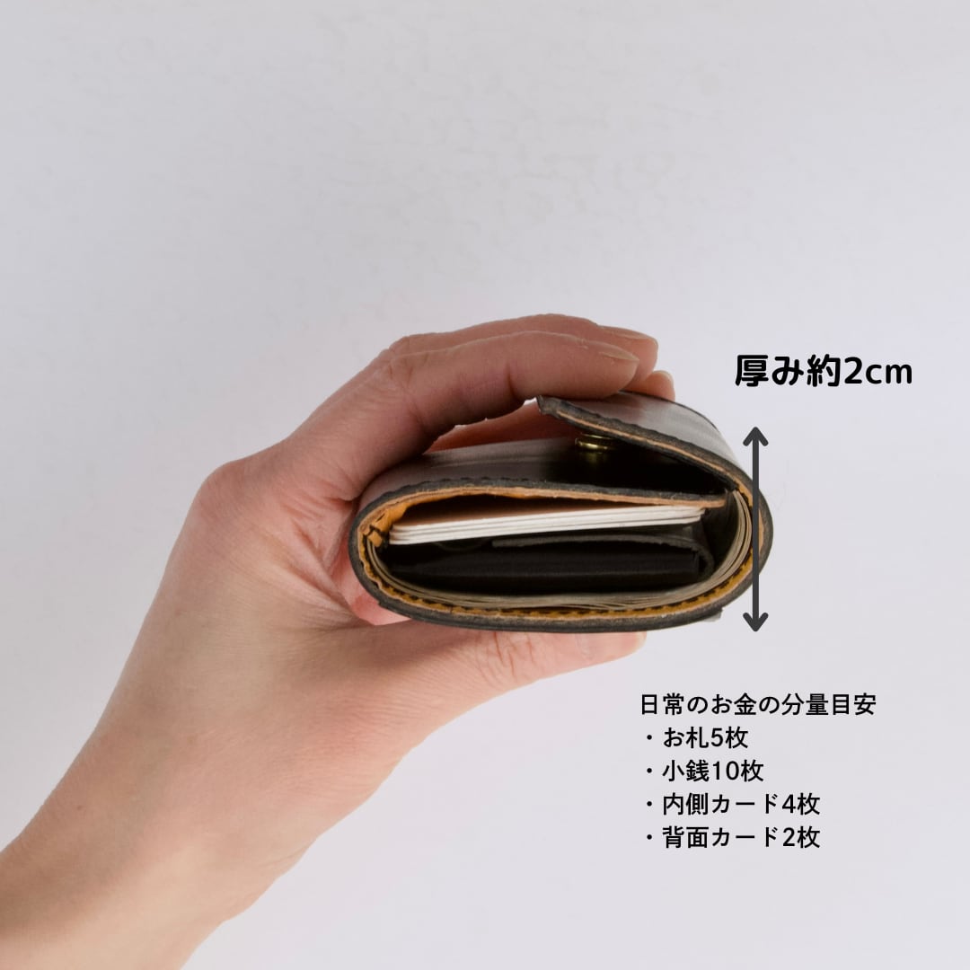 小さいカードサイズのコンパクトな三つ折り財布（お札折らない