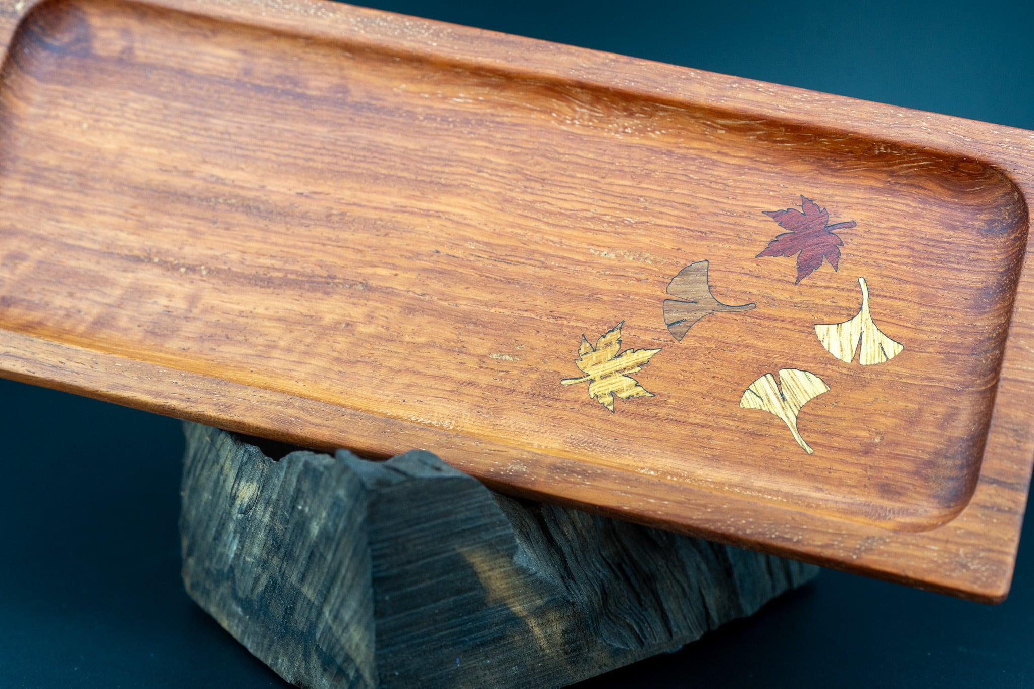 【朱色の銘木】 花梨 ペントレイ 象嵌 落葉舟