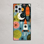 受注生産 iPhoneケース ロケットと惑星の総柄宇宙デザイン｜ロケットモチーフ RFSP044C