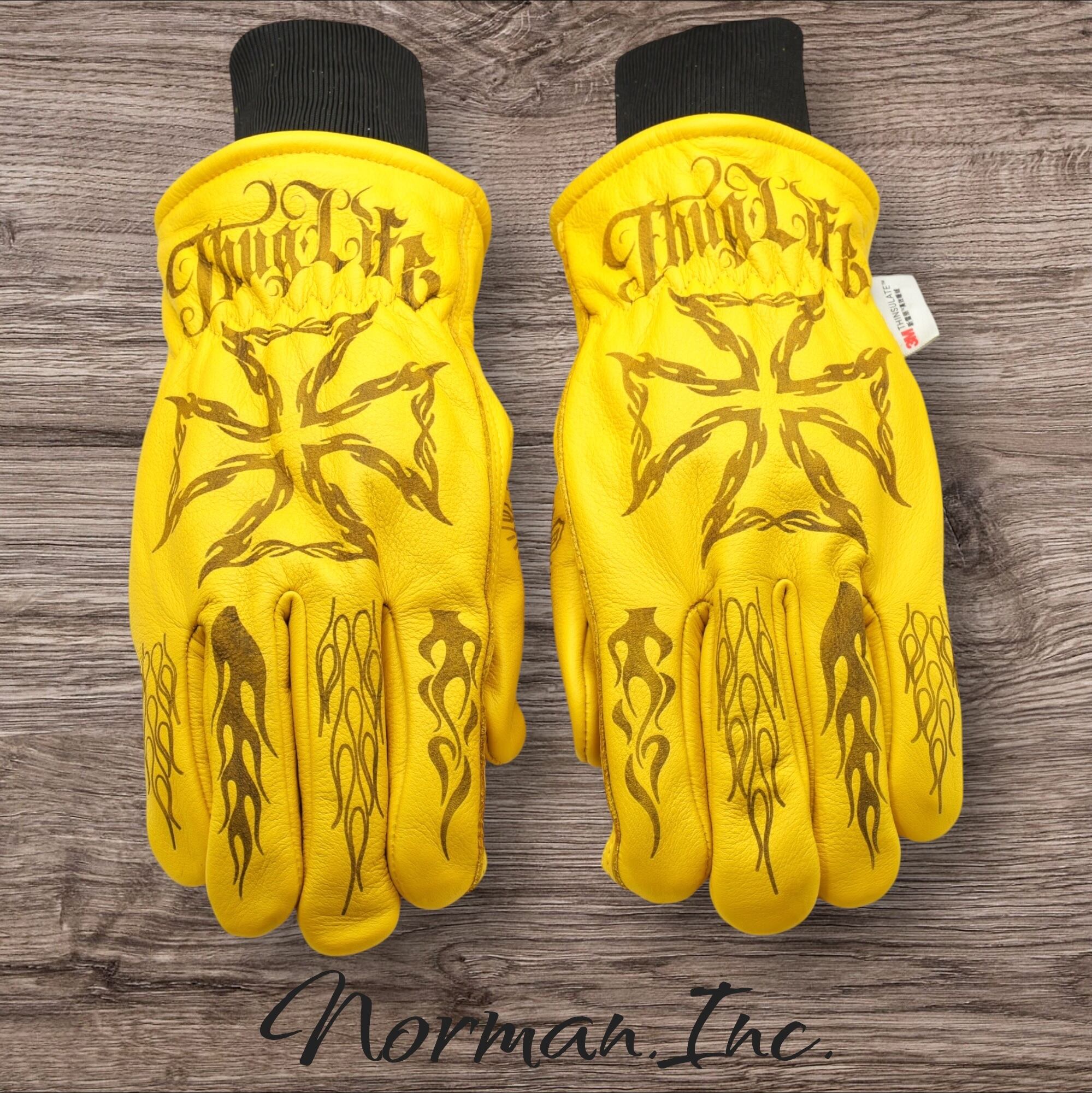 牛革 冬用 保温綿 裏起毛 レザー グローブ バイク 手袋 ツーリング M