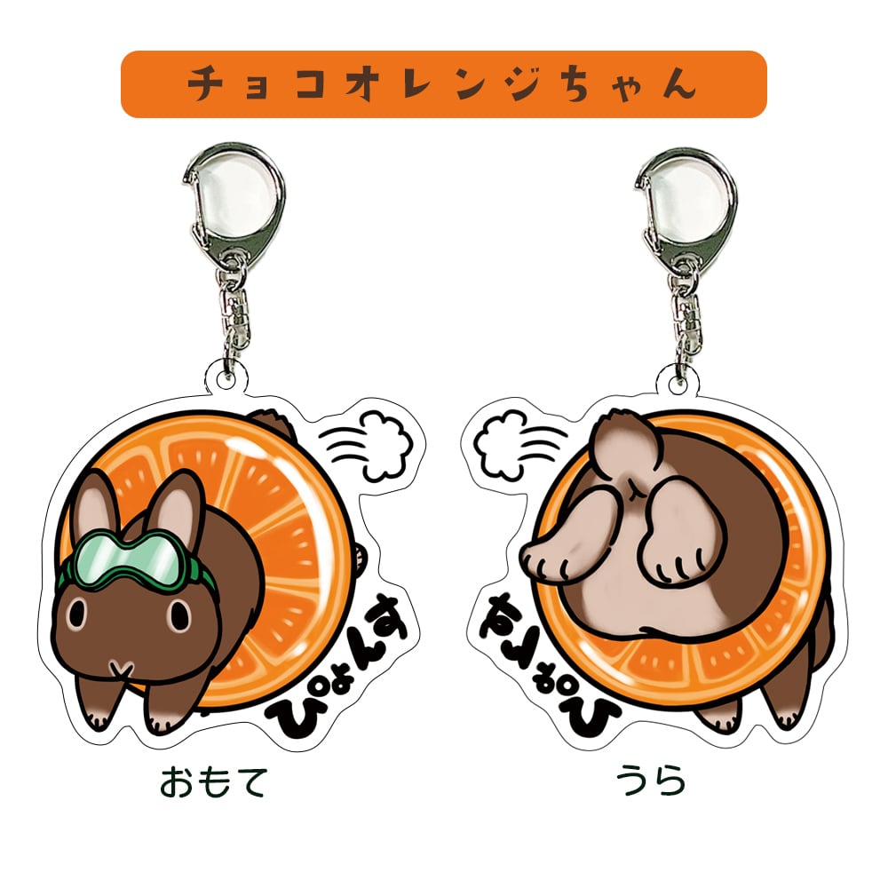 浮き輪うさぎのダイビングキーホルダー | ペットイラストはぐもふ