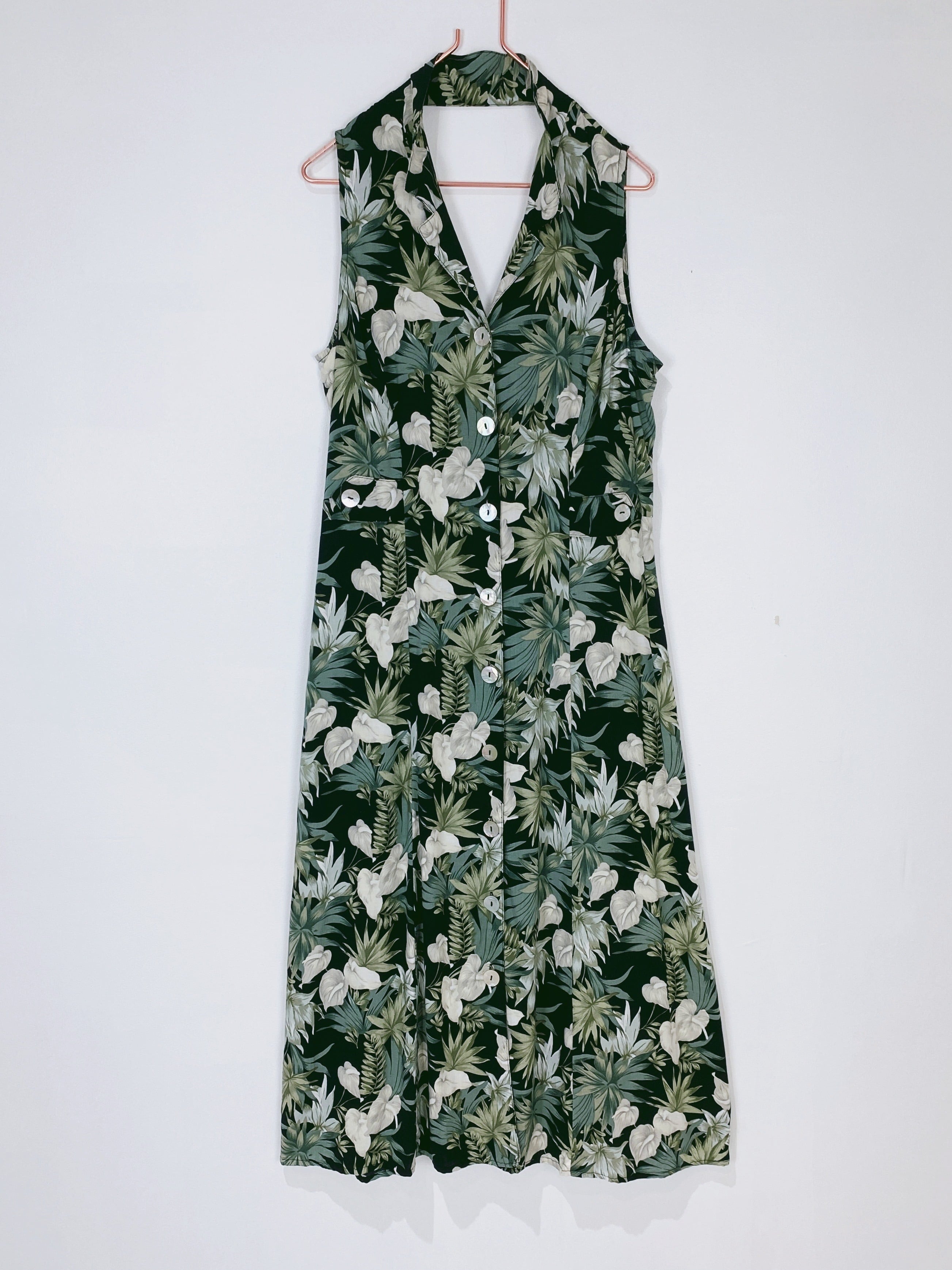 ◼︎90s botanical flower shell button maxi dress from U.S.A◼︎