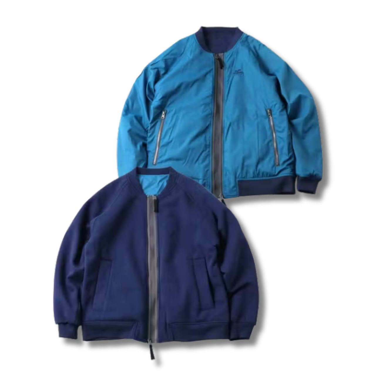 gym master - 12oz ヘビー裏起毛スウェットRVダブルジップジャケット (sax/navy)