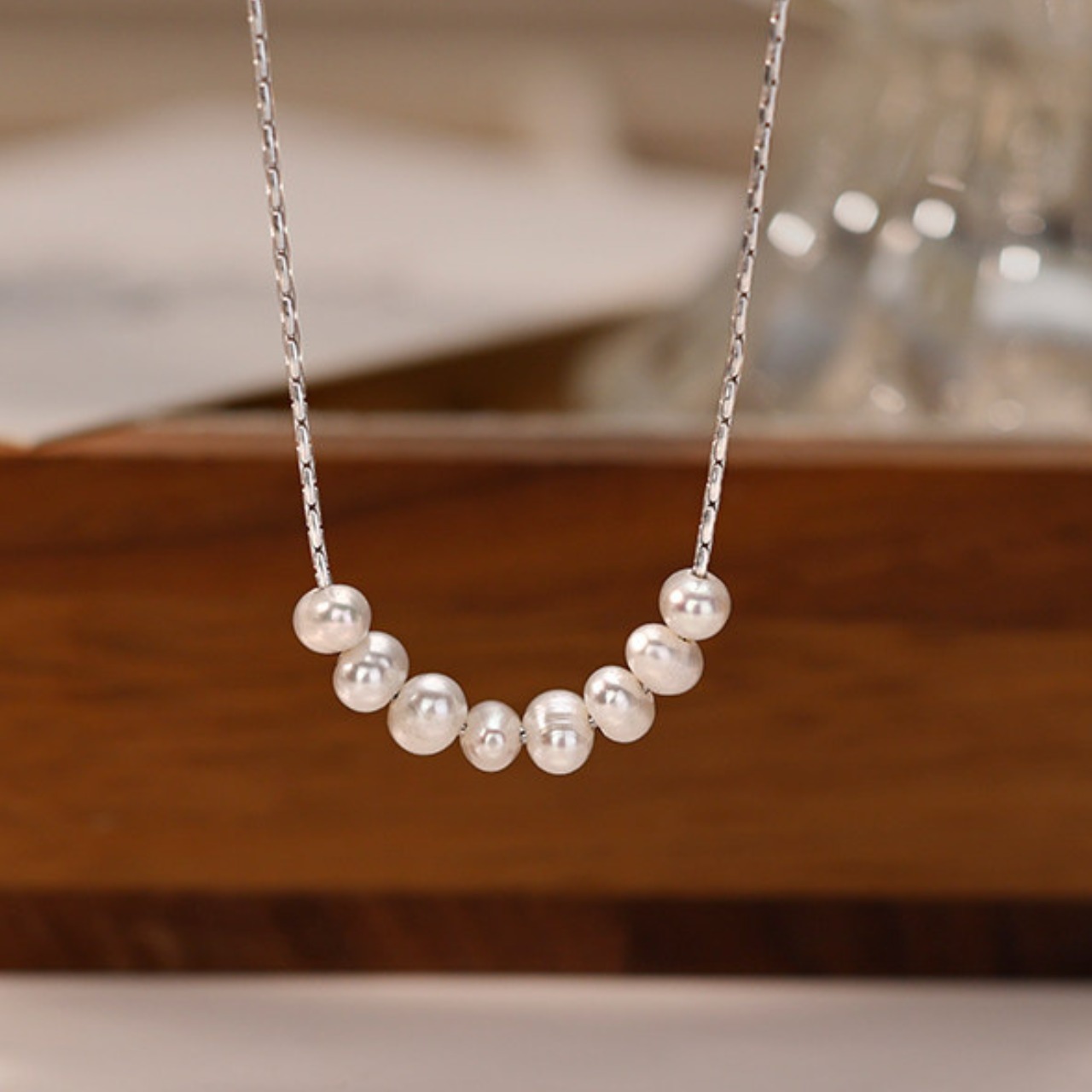 パール装飾 シルバーチェーン ネックレス 00050
