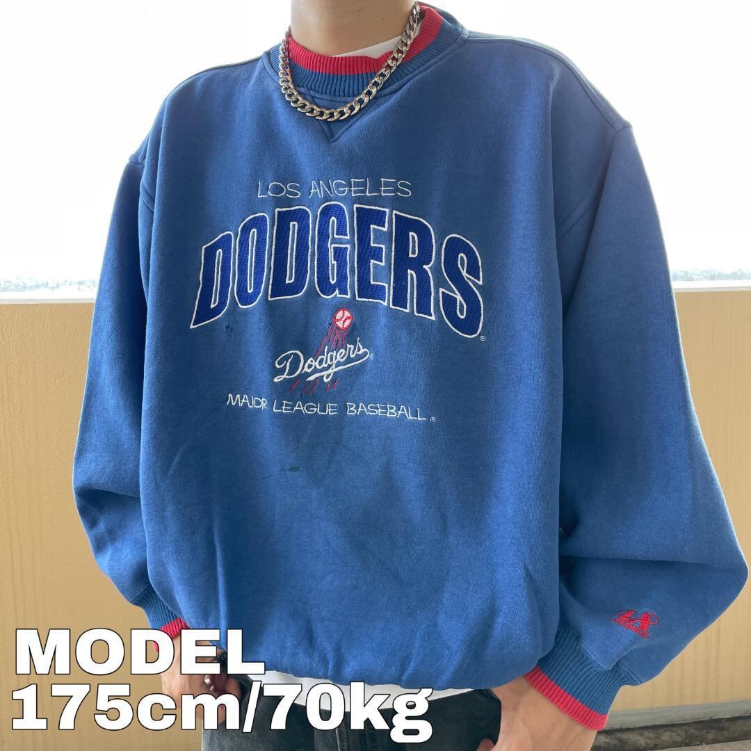 ドジャース ロゴ刺繍 スウェット MLB 90s XL ブルー 青 赤 白