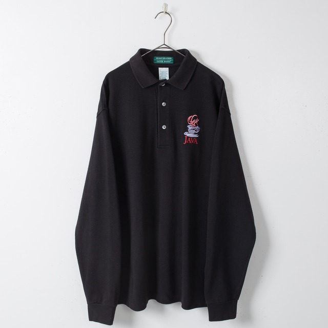 1990s vintage logo embroidery pique material polo long sleeve T-shirt / "JAVA"