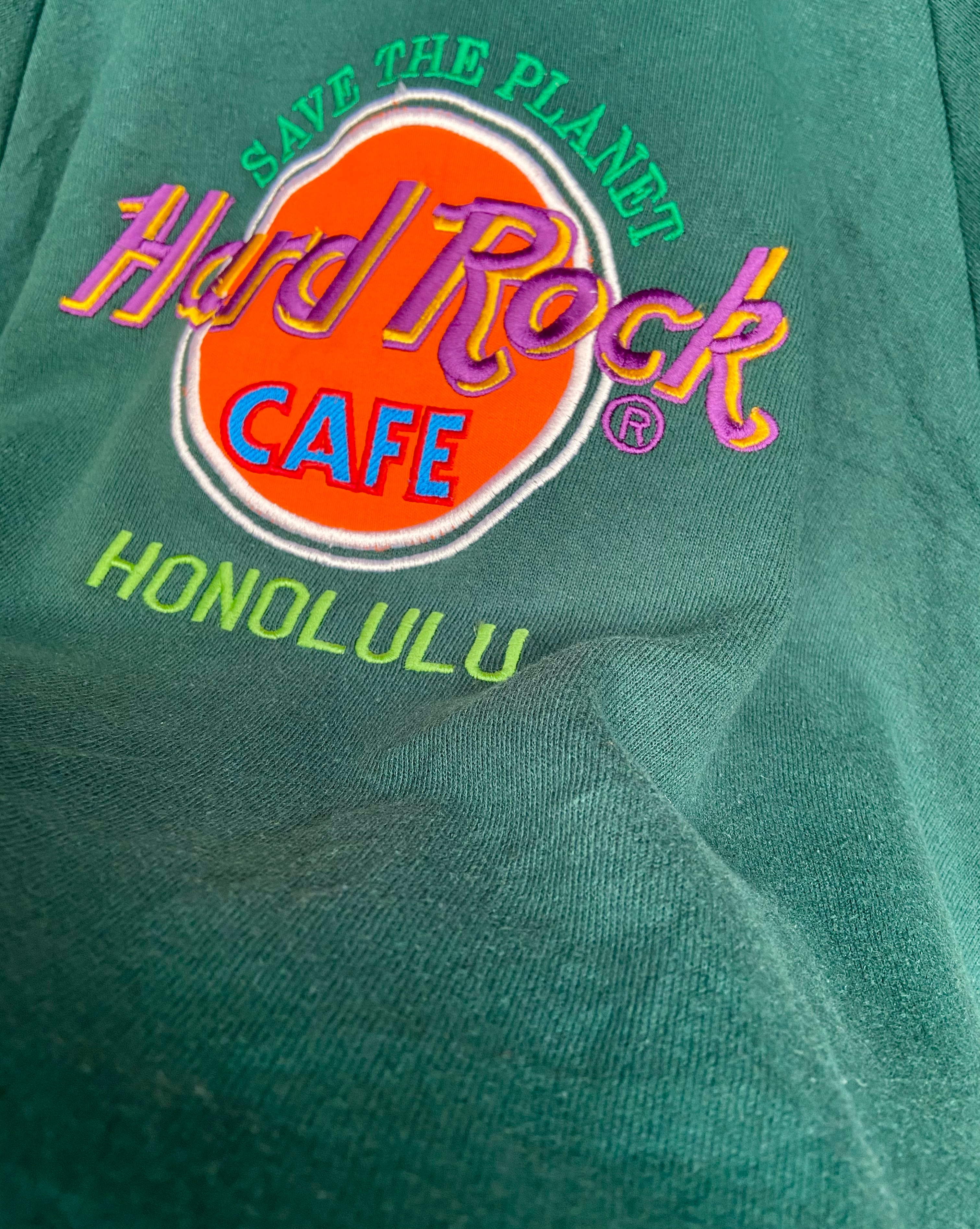 USA製 Hard Rock Cafe/ハードロックカフェ 刺繍スウェット 緑 ホノルル