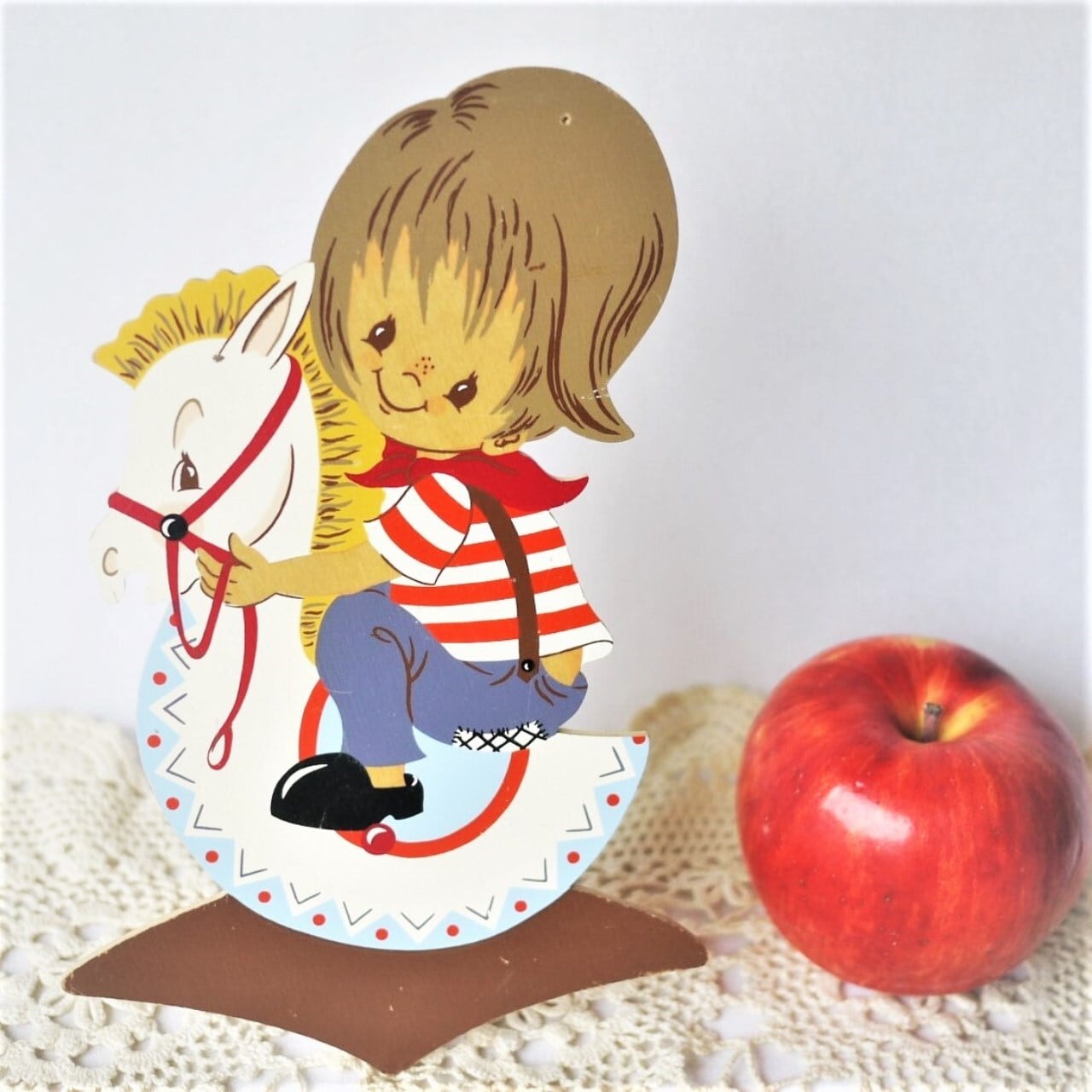 Mertens-kunst 壁飾り板絵 木馬と少年 Märchen-Holzbild