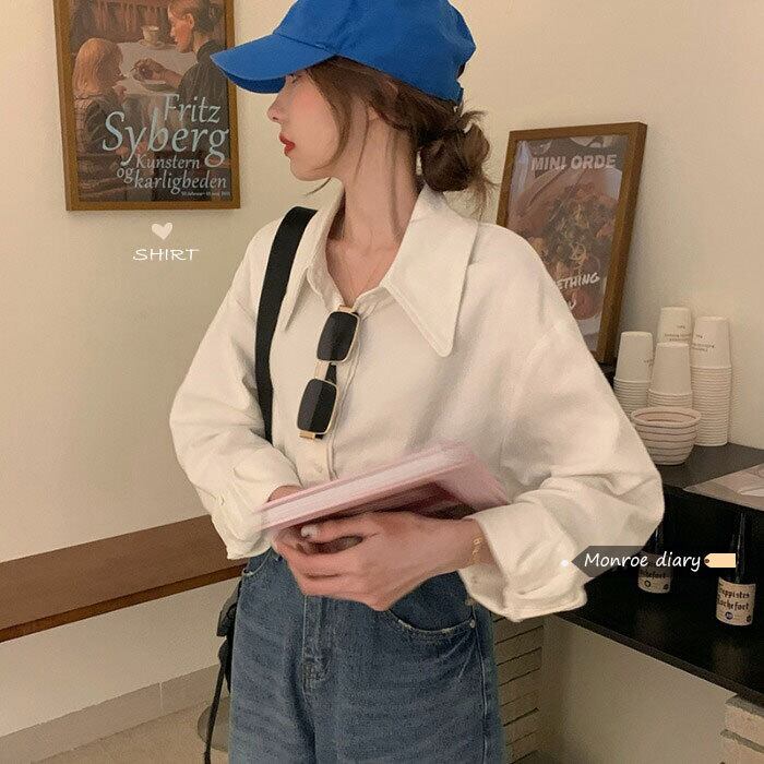 ホワイトシャツ トップス スプリングロングシャツジャケット 春物 モンロー7520479486