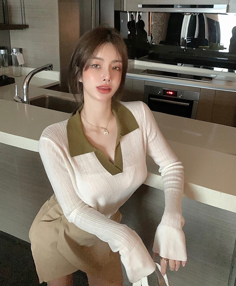 ニットセーター カラールーズグレーシャツ オータムトップス ロング 秋物 YY-ファッション17979420596