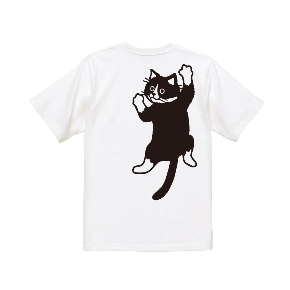 背中にハチワレ猫 ねこ好き向けメンズ レディース兼用Tシャツ 白T