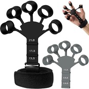 RUITING ハンドグリップ フィンガートレーナー 指トレーニング 握力 6つの抵抗調節可能 6.6-21LB 握る器具 指運動者キット 指の強化 指訓練 指 前腕 手首 機能回復 筋力トレ ストレス解消 高齢者 男女兼用 指の運動器具 2個 指ストレッチャー（ブラック+グレー） 1個リストバンド