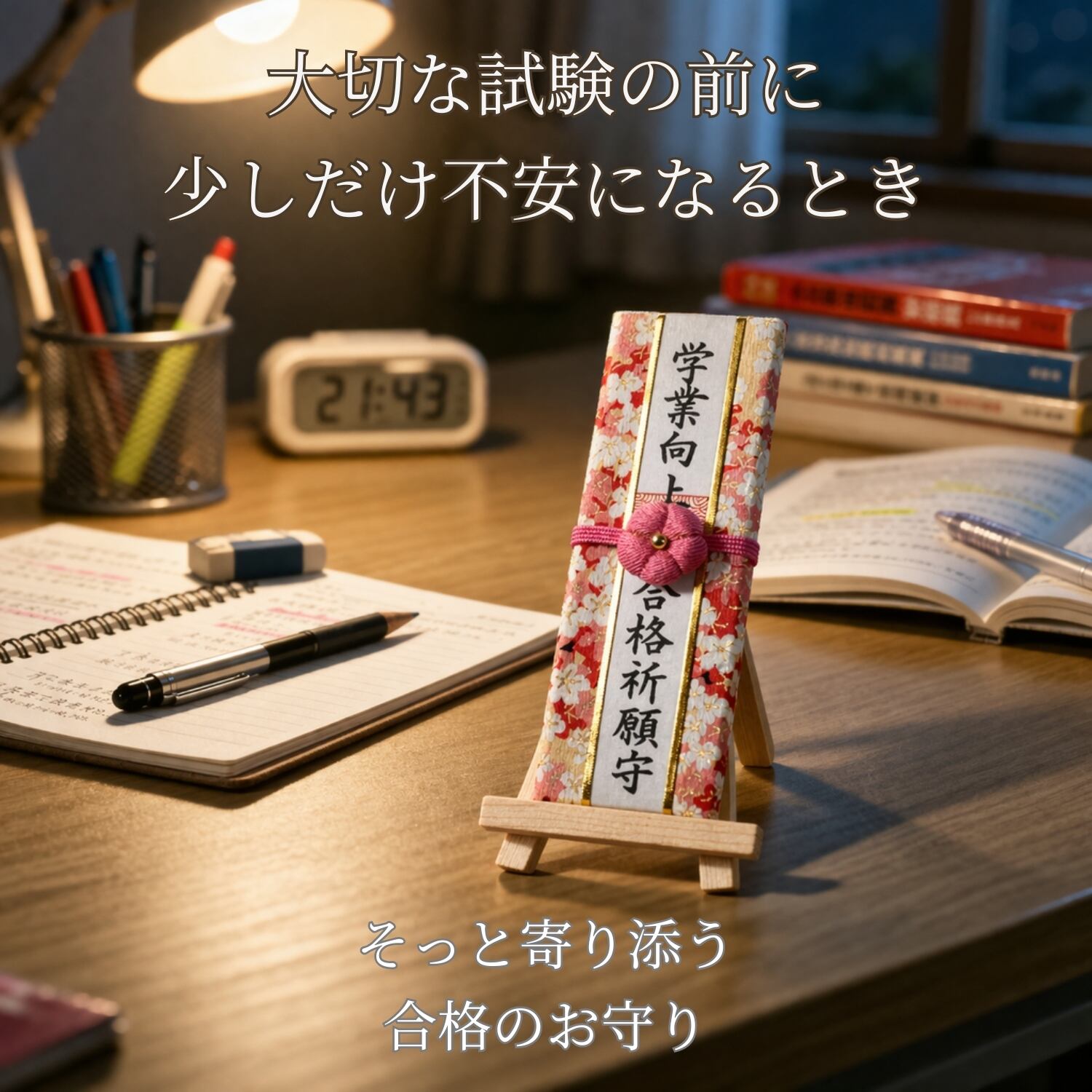 卓上ミニ木札御守り 学業成就 合格祈願｜スタンド付き 4寸 縦12cm 梅の