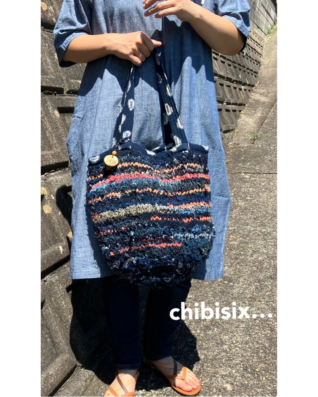 chibisix□□ハンドメイド 古布 バッグ□□襤褸 藍染 トート 麻 木綿