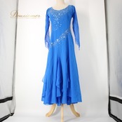 社交ダンス 衣装 スタンダード ドレス ワンピース パーティ衣装 オールシーズン DANCE FASHION EVE ダンスファッションイヴ 青 ブルー系 ビジュー 長袖 ロングドレス フィット感 パーティー用 エレガント おしゃれ ダンス用 衣装 レディース ステージ衣装 社交ダンス用 競技用 発表会 着こなし 着心地 丈夫 お手入れ簡単 コスチューム