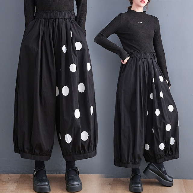 BLACK DOT STITCH WIDE LEG CROPPED PANTS 1color M-6224