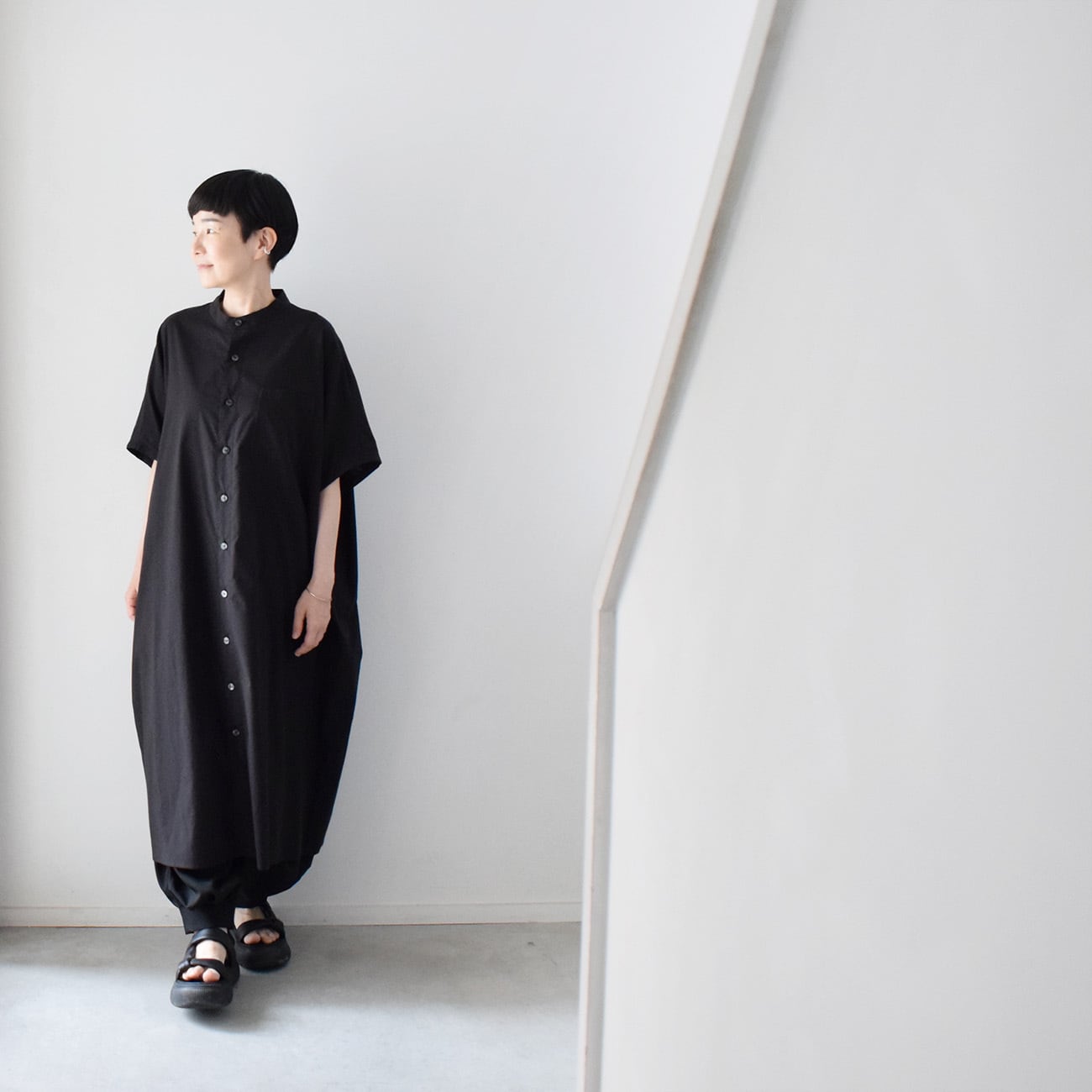 コットン100％ 半袖シャツワンピース：黒［OP03SHBK］ | skep-online shop