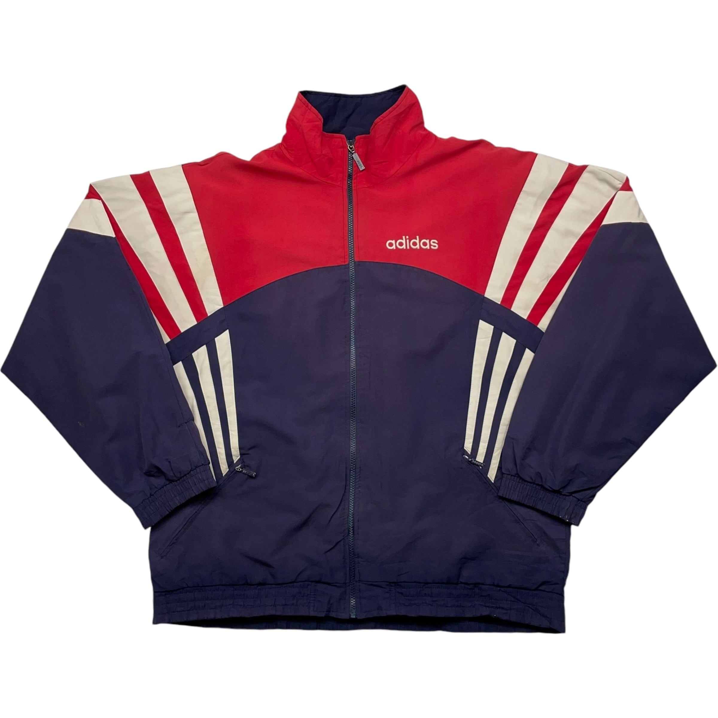 《L》 adidas アディダス ナイロンジャケット スリーストライプ レッド ネイビー 90年代 vintage no.4514
