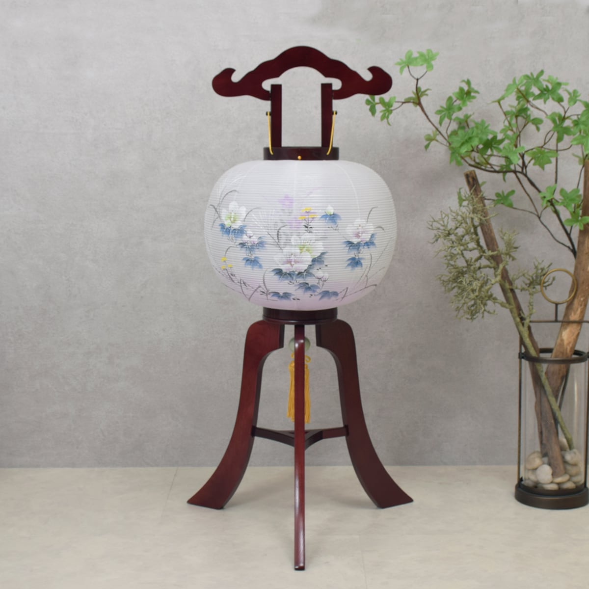 盆提灯【紫ぼかし芙蓉ワイン塗り11号】大内行灯|モダン |おしゃれ |岐阜提灯|絹張|ちょうちん