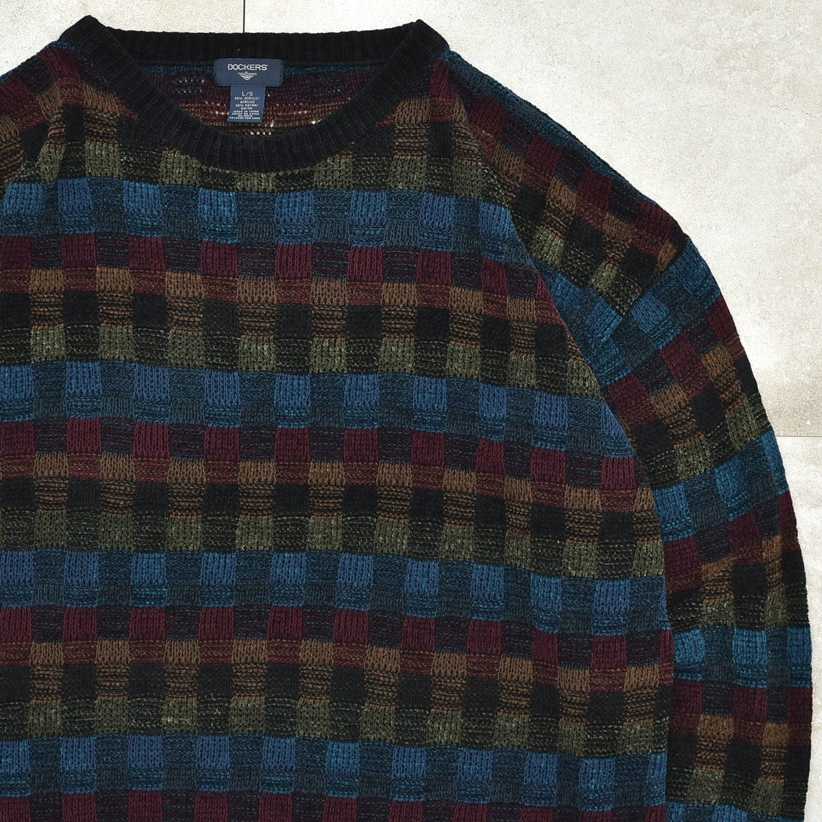 90s~ DOCKERS chenille yarn check sweater | 古着屋 grin days 90s~ DOCKERS chenille yarn check sweater | 古着屋 grin days