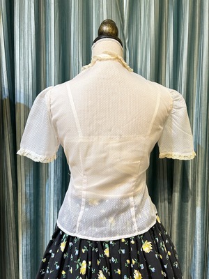 50's vintage flower button pink lace  nylon  blouse