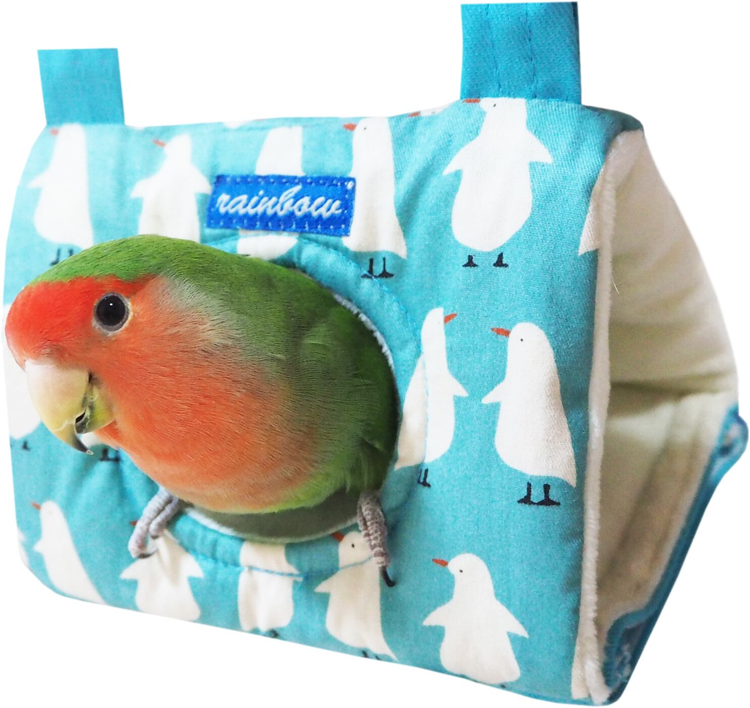 【小鳥用品】ペンギンのさんかくトンネル(S)　ホワイト/グリーン