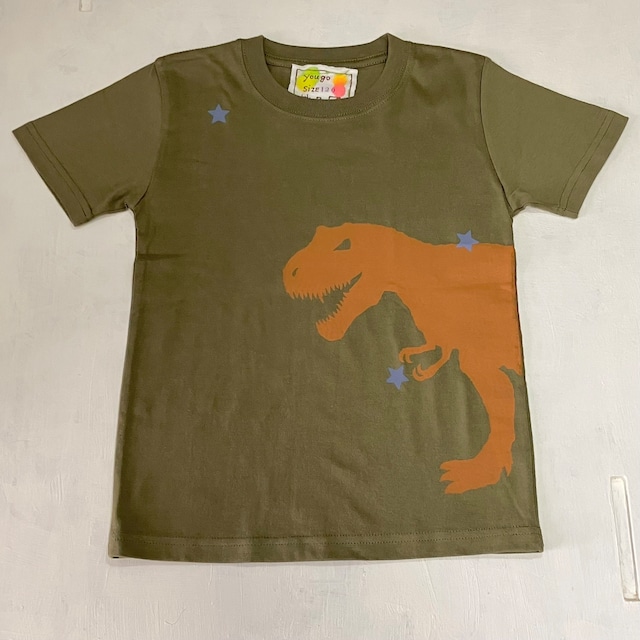 １点もの　kidsカラーTシャツ120cm「 ティラノサウルスと星」120-24505