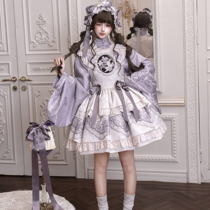 中華風メイド服 ジャガード織り 刺繍 ドレス 花柄 メイドカフェ
