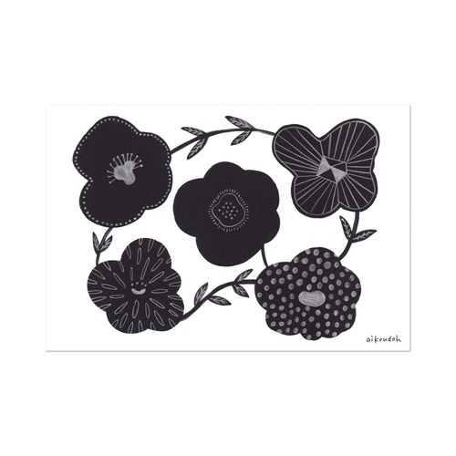 ポストカード【flower black】