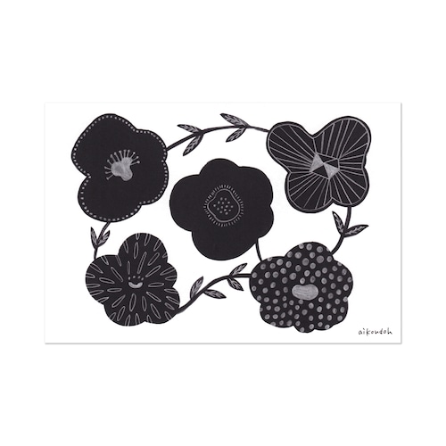 ポストカード【flower black】