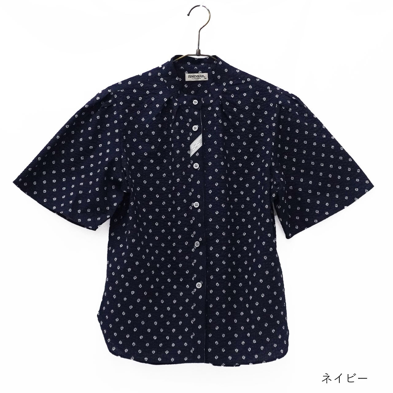 ミラクルウェーブプリント バンドカラー シャツ [MINSAH] レディース