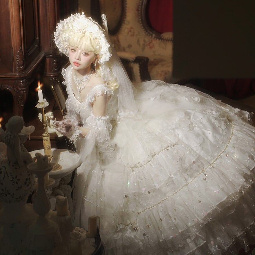 ロリィタドレス 花嫁衣裳 白無垢 ウエディング衣装 シフォン
