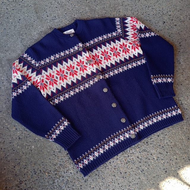 50's アメリカ製 アルミボタン アクリル ノルディックカーディガン used [111033]