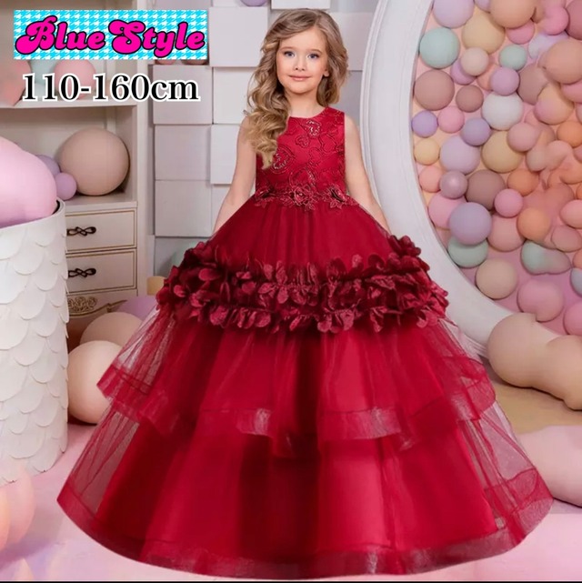 キッズドレス プリンセス ロングドレス 発表会 おしゃれ 子供ドレス  ホワイト ピンク 結婚式  レッド