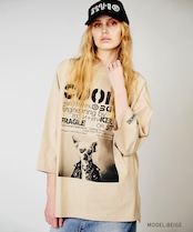 【先行販売】COOLA DOGGYフォトプリントラグランスリーブTシャツ (BEIGE) CQ-48024